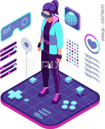 Isometric Woman Metaverse Avatar with Neon Outfit 126776072