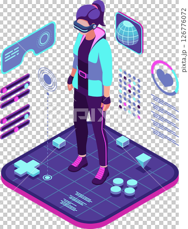 Isometric Woman Metaverse Avatar with Neon Outfit 126776072