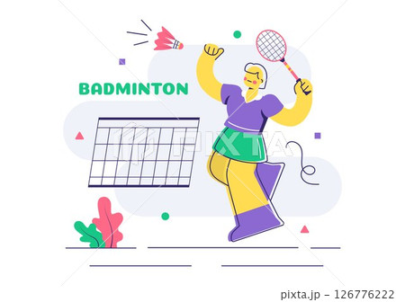 Vector Illustration of a Badminton Player Featuring a Shuttlecock and Racket on the Court, Competing in the Sport as a Leisure Activity Background 126776222