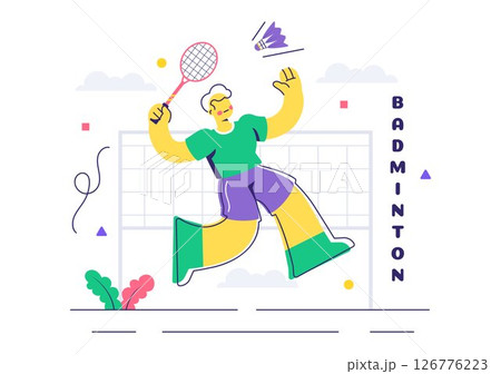 Vector Illustration of a Badminton Player Featuring a Shuttlecock and Racket on the Court, Competing in the Sport as a Leisure Activity Background Vector Illustration of a Badminton Player Featuring a Shuttlecock and Racket on the Court, Competing in the Sport as a Leisure Activity Background 126776223
