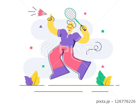 Vector Illustration of a Badminton Player Featuring a Shuttlecock and Racket on the Court, Competing in the Sport as a Leisure Activity Background Vector Illustration of a Badminton Player Featuring a Shuttlecock and Racket on the Court, Competing in the Sport as a Leisure Activity Background 126776226