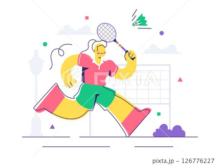 Vector Illustration of a Badminton Player Featuring a Shuttlecock and Racket on the Court, Competing in the Sport as a Leisure Activity Background 126776227
