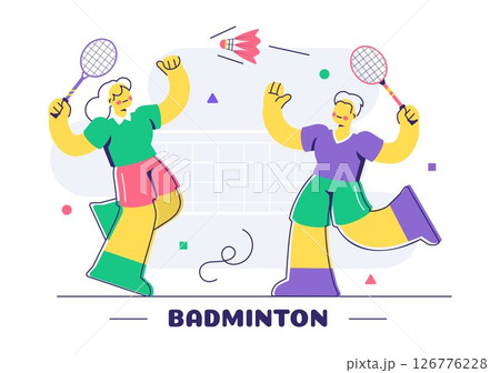 Vector Illustration of a Badminton Player Featuring a Shuttlecock and Racket on the Court, Competing in the Sport as a Leisure Activity Background Vector Illustration of a Badminton Player Featuring a Shuttlecock and Racket on the Court, Competing in the Sport as a Leisure Activity Background 126776228