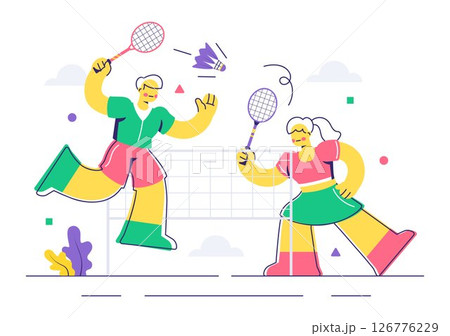 Vector Illustration of a Badminton Player Featuring a Shuttlecock and Racket on the Court, Competing in the Sport as a Leisure Activity Background 126776229