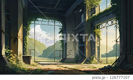 ゲーム背景　Abandoned building,廃墟ビルの町工場	 126777107