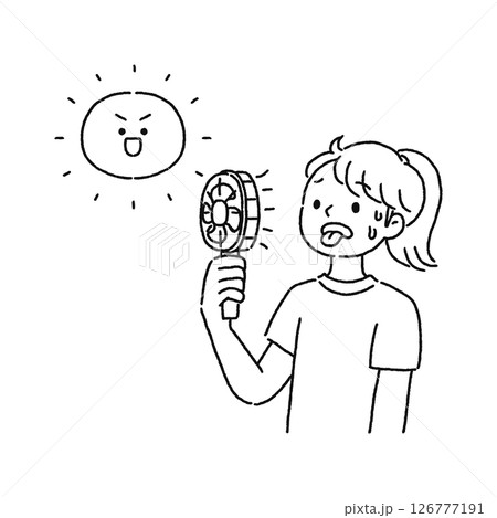 ハンディーファン・扇風機・熱中症対策・女性 線画 ハンディーファン・扇風機・熱中症対策・女性 線画 126777191