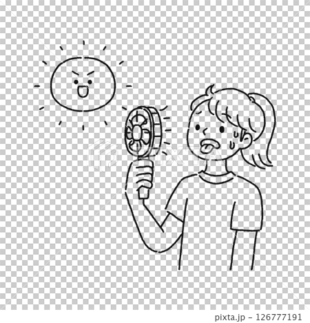 ハンディーファン・扇風機・熱中症対策・女性 線画 ハンディーファン・扇風機・熱中症対策・女性 線画 126777191