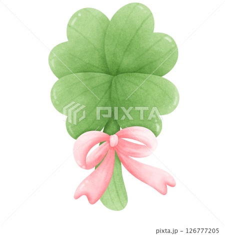Lucky Four Leaf Clover Clipart with Pink Bow St Patrick  Day 126777205