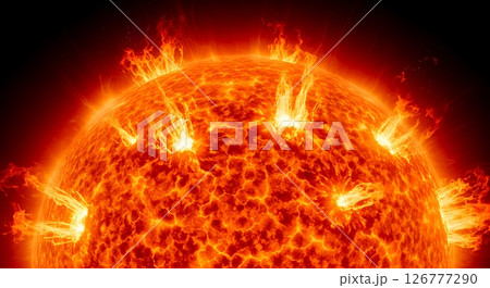 燃え盛る太陽：巨大なフレアと活発な表面活動中 126777290