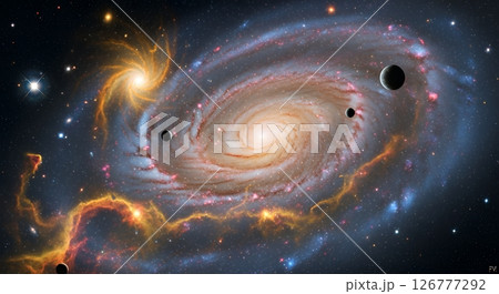 壮大な宇宙の渦、惑星を抱く螺旋銀河の神秘 126777292