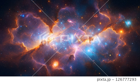 壮大な星雲、深宇宙に広がるガスと塵の幻想的な光景	 126777293