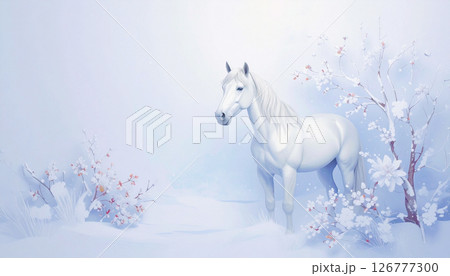雪原に佇む馬,Generative AI,AI画像 126777300