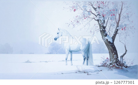 雪原に佇む馬,Generative AI,AI画像 126777301