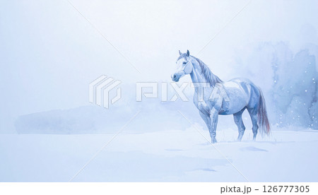 雪原に佇む馬,Generative AI,AI画像 126777305