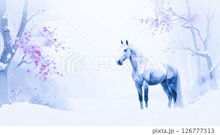 雪原に佇む馬,Generative AI,AI画像 126777313
