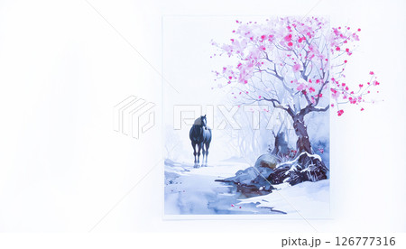 雪原に佇む馬,Generative AI,AI画像 126777316