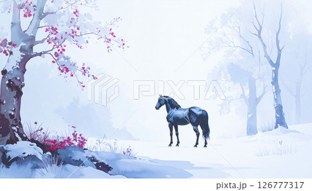 雪原に佇む馬,Generative AI,AI画像 126777317
