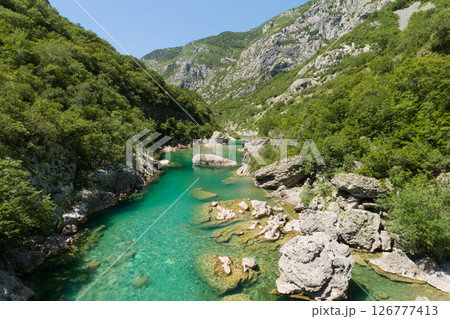Aerial view of Moraca river canyon. Montenegro 126777413