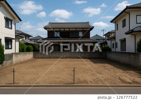 日本の住宅街にある売地と整地された更地の風景 日本の住宅街にある売地と整地された更地の風景 126777522