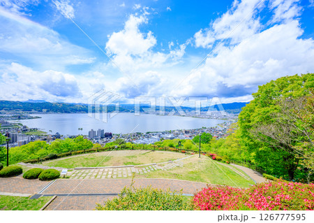 初夏の立石公園から見た諏訪湖 長野県諏訪市 初夏の立石公園から見た諏訪湖 長野県諏訪市 126777595