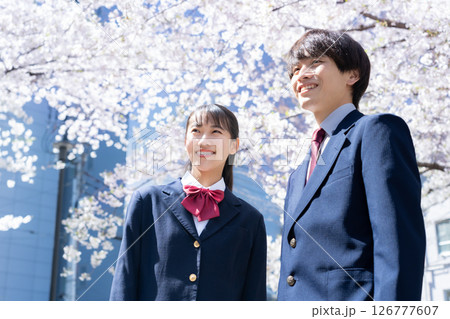桜と男女の高校生 桜と男女の高校生 126777607