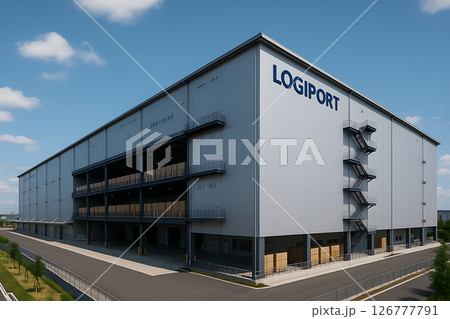青空の下に堂々と佇む日本の大型ロジポート外観 青空の下に堂々と佇む日本の大型ロジポート外観 126777791