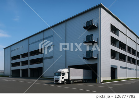モダンなロジポート施設に搬入する大型トラックの静かな瞬間 モダンなロジポート施設に搬入する大型トラックの静かな瞬間 126777792
