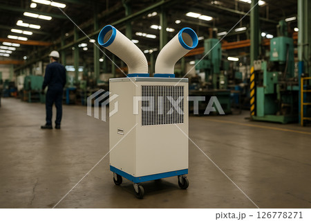 工場内に設置された可動式スポットクーラーの写真 126778271
