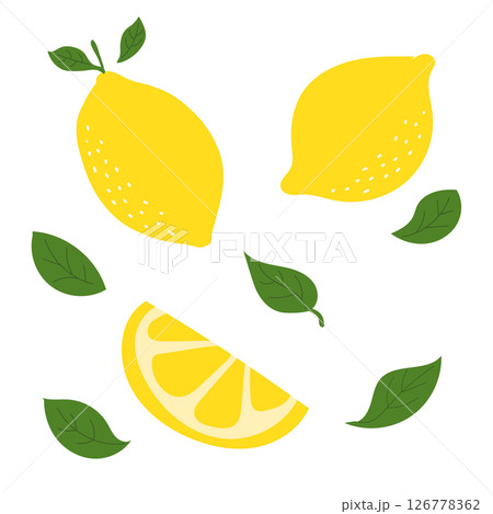 レモンと葉っぱの爽やかなイラスト。ベクター。 レモンと葉っぱの爽やかなイラスト。ベクター。 126778362