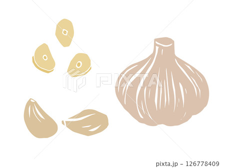レトロな手書きの野菜イラスト、にんにく 126778409