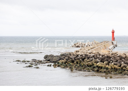 防波堤と灯台と波消しブロック 126779193