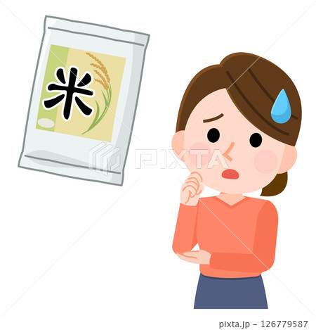米袋と困る女性　イラスト 126779587