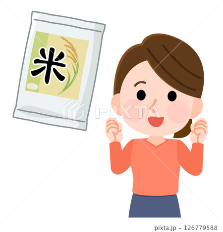 米袋と喜ぶ女性　イラスト 126779588