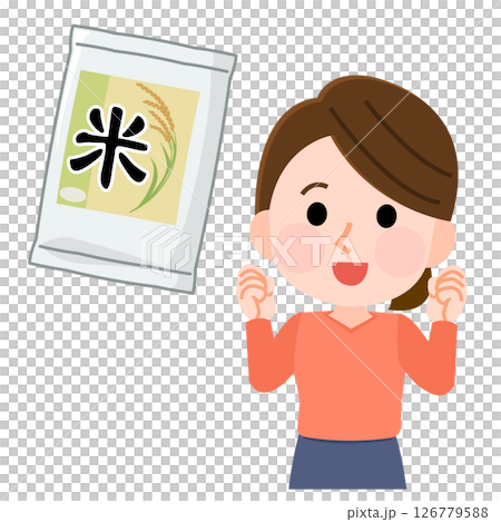 米袋と喜ぶ女性　イラスト 126779588