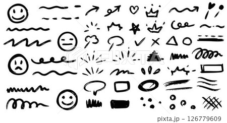 インク跡の吹き出しや線ー矢印などあしらいなどにも使えるベクターアイコンセット 126779609