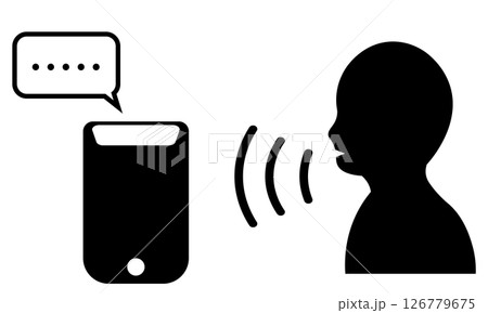 音声認識でスピーカーに話しかける人物のシルエット 126779675