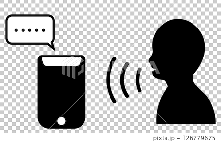 音声認識でスピーカーに話しかける人物のシルエット 126779675