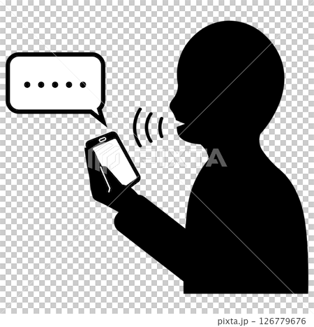 音声認識でスマートフォンに話しかける人物のシルエット 126779676