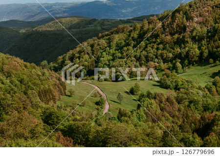 Mountain Landscape with Rural Road in Povlen Mountains 126779696
