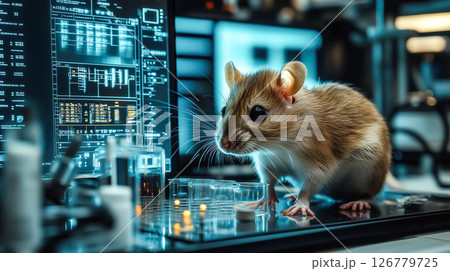 Rats in a lab are part of an experiment. The concept emphasizes scientific research and the ethical considerations of animal testing. Generative AI. 126779725