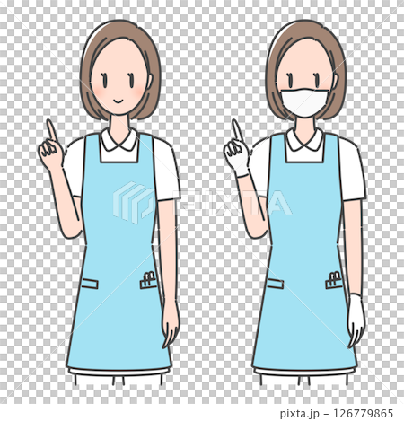 Illustration material: Dental hygienist wearing an apron giving explanations and suggestions / dental assistant, caregiver, nursery teacher (with/without mask) Illustration material: Dental hygienist wearing an apron giving explanations and suggestions / dental assistant, caregiver, nursery teacher (with/without mask) 126779865