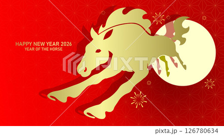 Zodiac horse jumping on festive cny 2026 background 126780634
