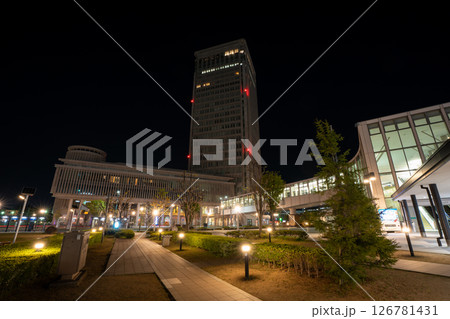 山形駅西口駅前広場から見る霞城セントラルの夜景 山形県山形市 山形駅西口駅前広場から見る霞城セントラルの夜景 山形県山形市 126781431