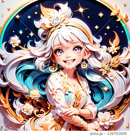 ペーパークラフト風の立体感がある華やかな女性像　アイコンなど、1:1サイズ 126781600