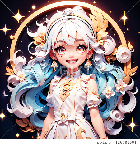 ペーパークラフト風の立体感がある華やかな女性像 アイコンなど、1:1サイズ ペーパークラフト風の立体感がある華やかな女性像 アイコンなど、1:1サイズ 126781601