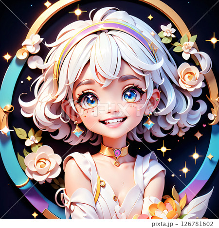 ペーパークラフト風の立体感がある華やかな女性像　アイコンなど、1:1サイズ 126781602