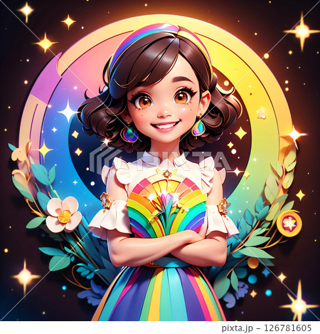 ペーパークラフト風の立体感がある華やかな女性像 アイコンなど、1:1サイズ ペーパークラフト風の立体感がある華やかな女性像 アイコンなど、1:1サイズ 126781605