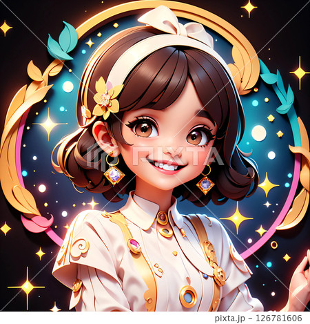 ペーパークラフト風の立体感がある華やかな女性像 アイコンなど、1:1サイズ ペーパークラフト風の立体感がある華やかな女性像 アイコンなど、1:1サイズ 126781606