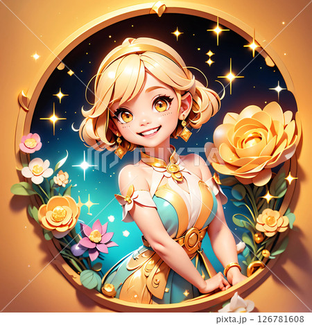 ペーパークラフト風の立体感がある華やかな女性像 アイコンなど、1:1サイズ ペーパークラフト風の立体感がある華やかな女性像 アイコンなど、1:1サイズ 126781608