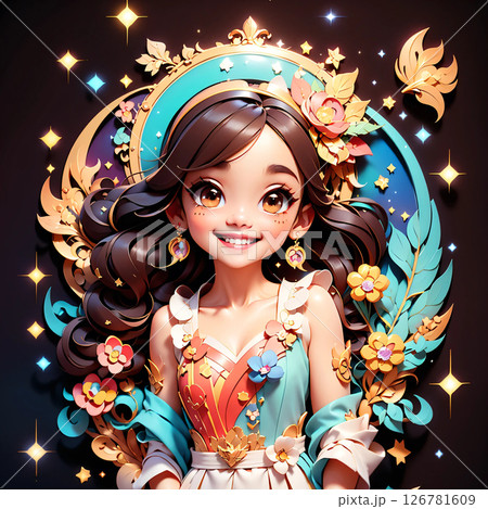 ペーパークラフト風の立体感がある華やかな女性像　アイコンなど、1:1サイズ 126781609